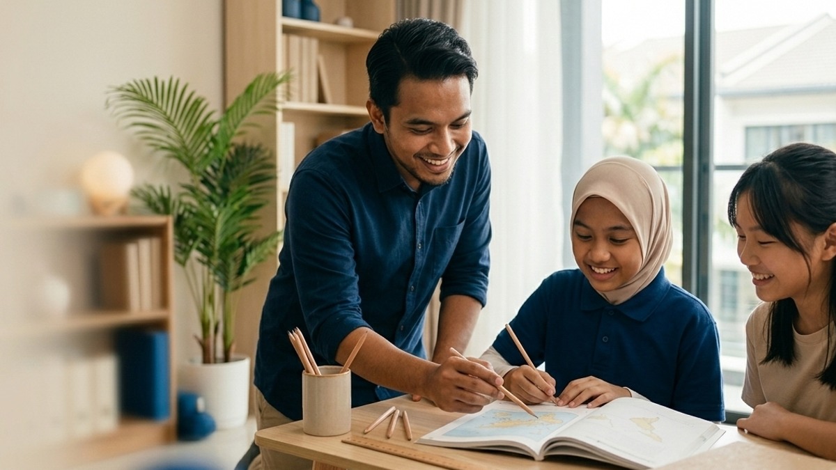 Students and tutor in a bright learning space